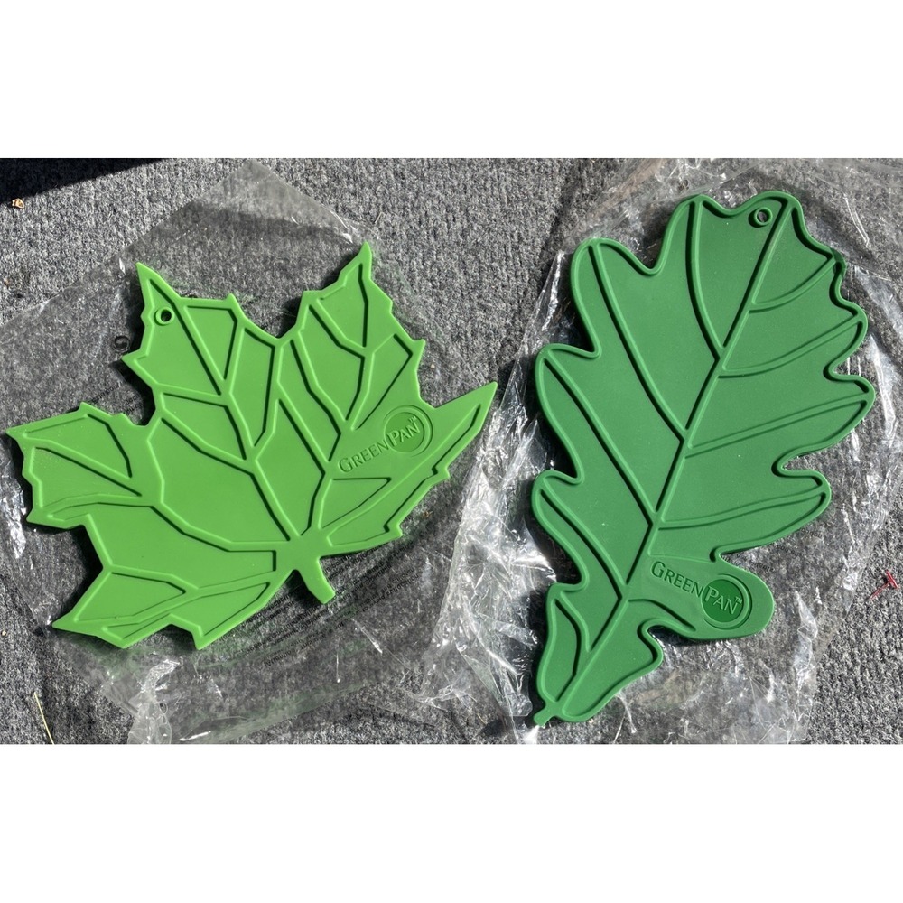 Pair BRAND NEW Green Pan Silicone Green Leaf Trivets Tropical Nature - Picture 7 of 9